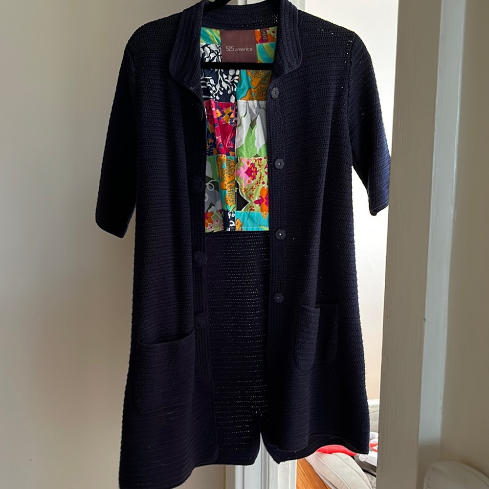 Navy blue button up sweater